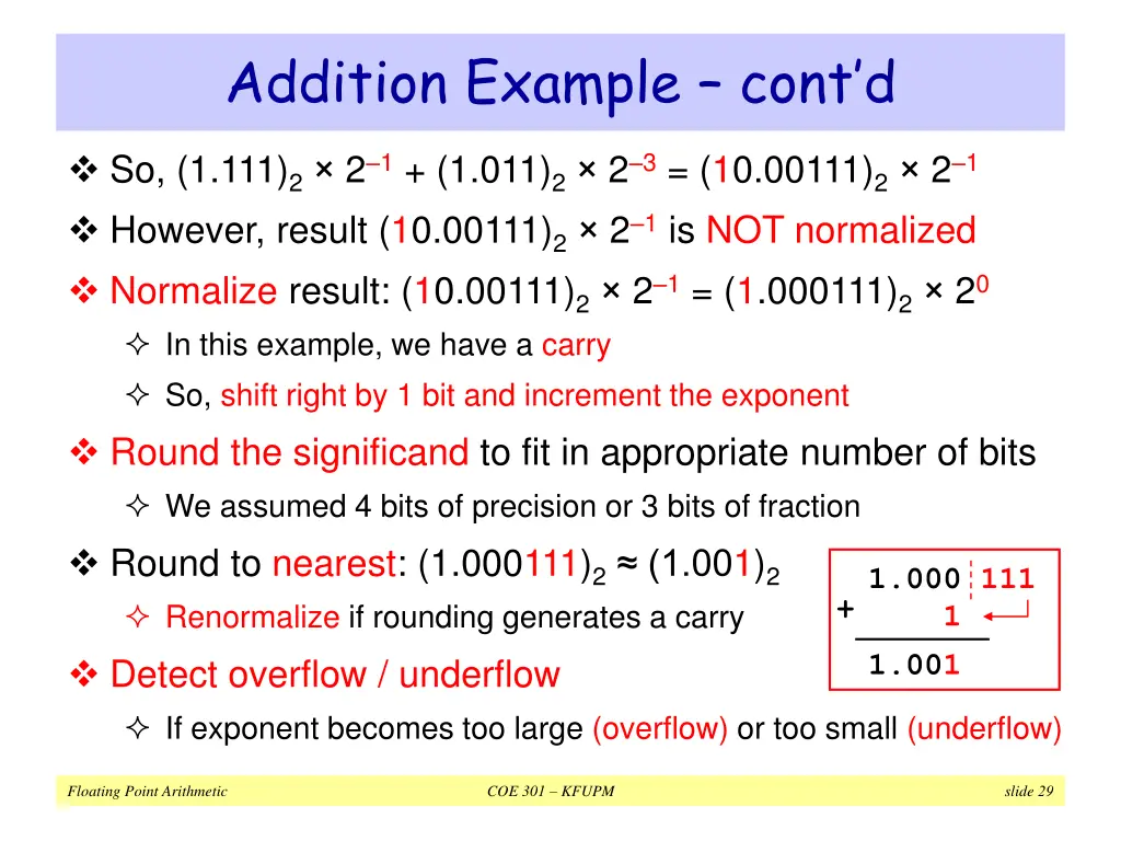 addition example cont d