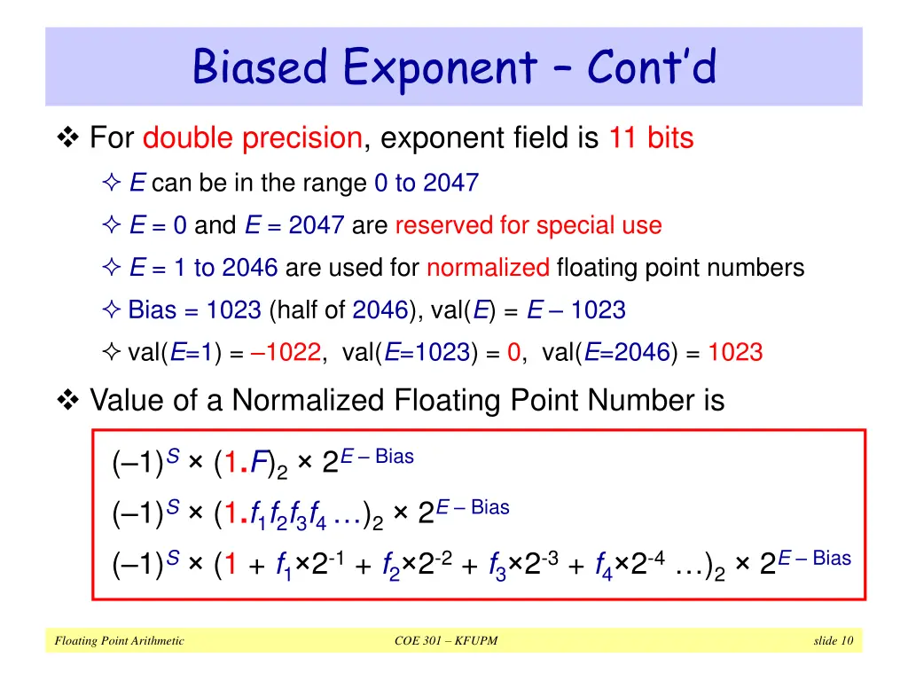 biased exponent cont d