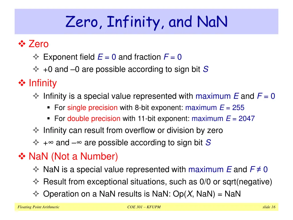 zero infinity and nan