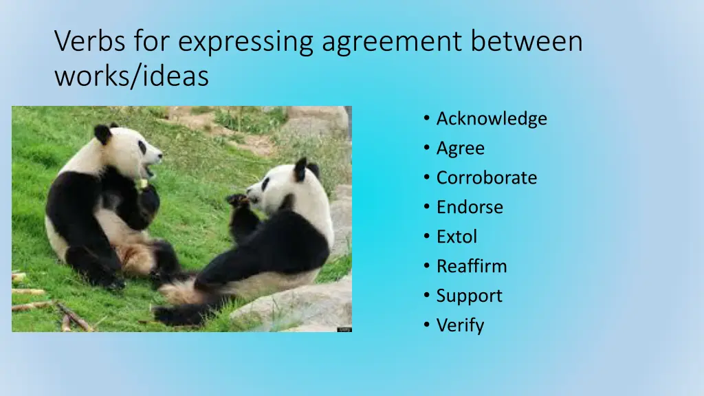 verbs for expressing agreement between works ideas