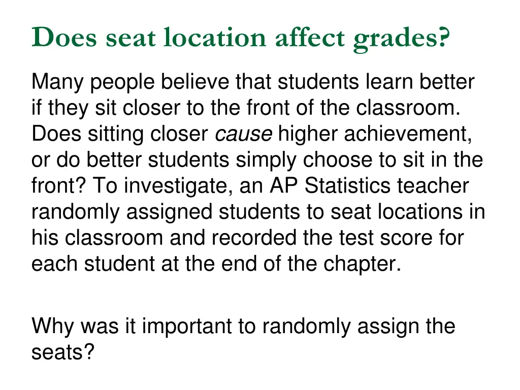 does seat location affect grades