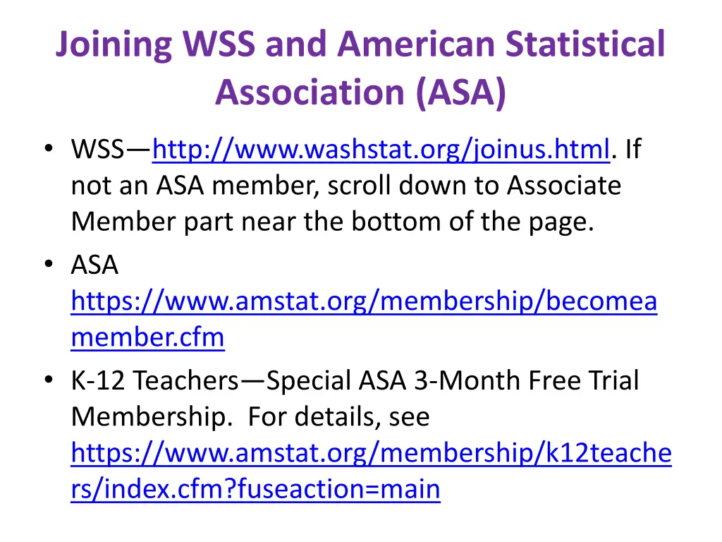 joining wss and american statistical association