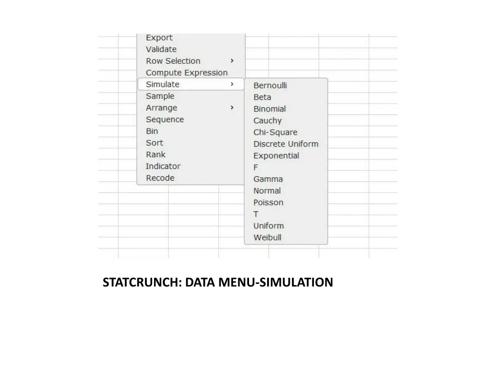 statcrunch data menu simulation