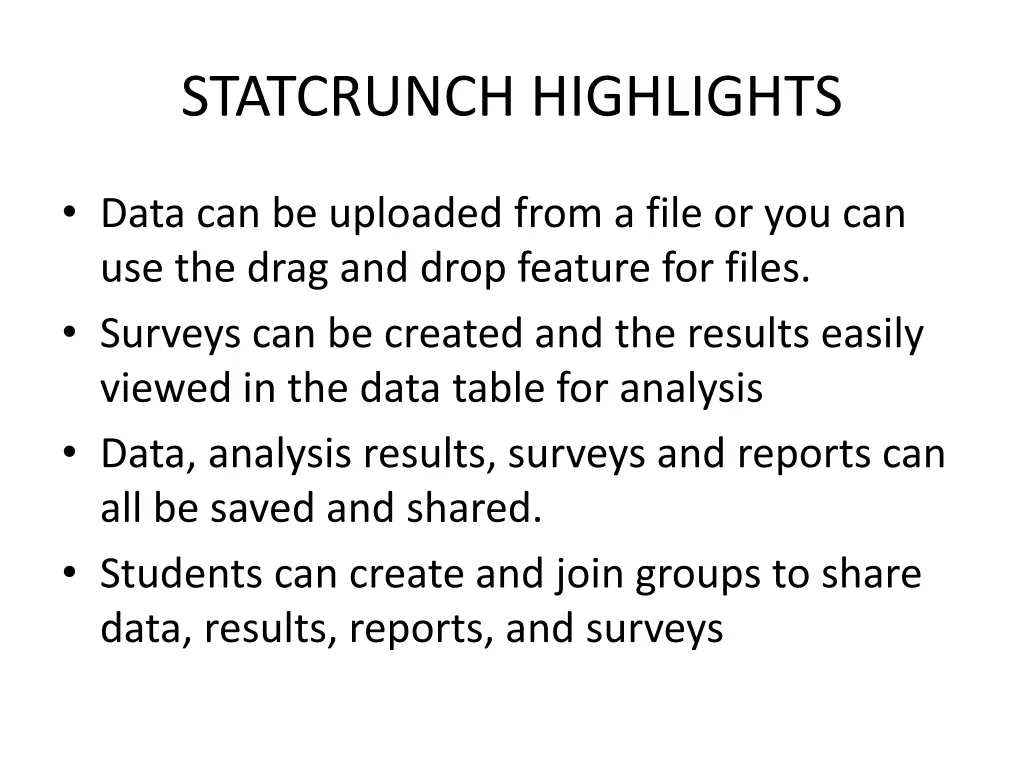 statcrunch highlights