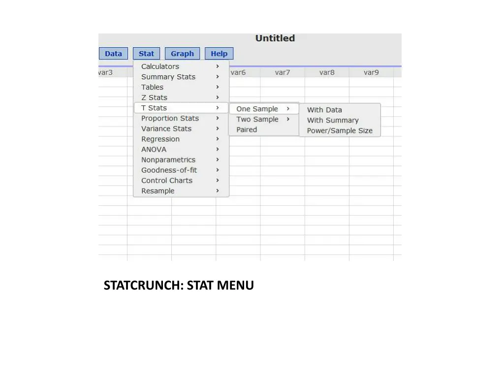 statcrunch stat menu