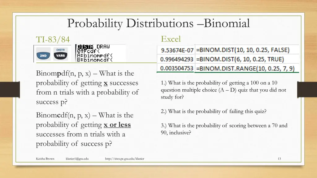 probability distributions binomial ti 83 84