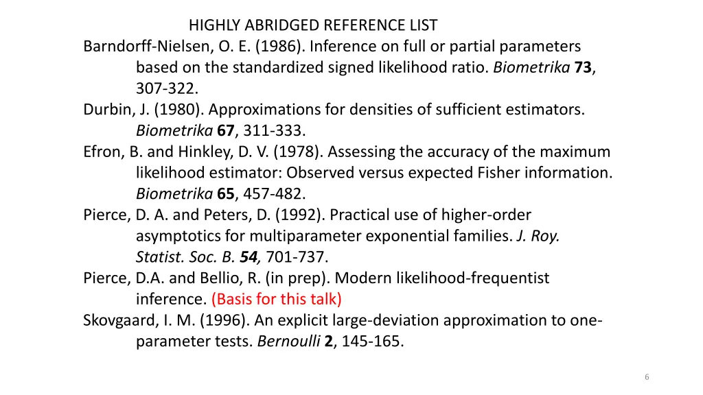 highly abridged reference list barndorff nielsen