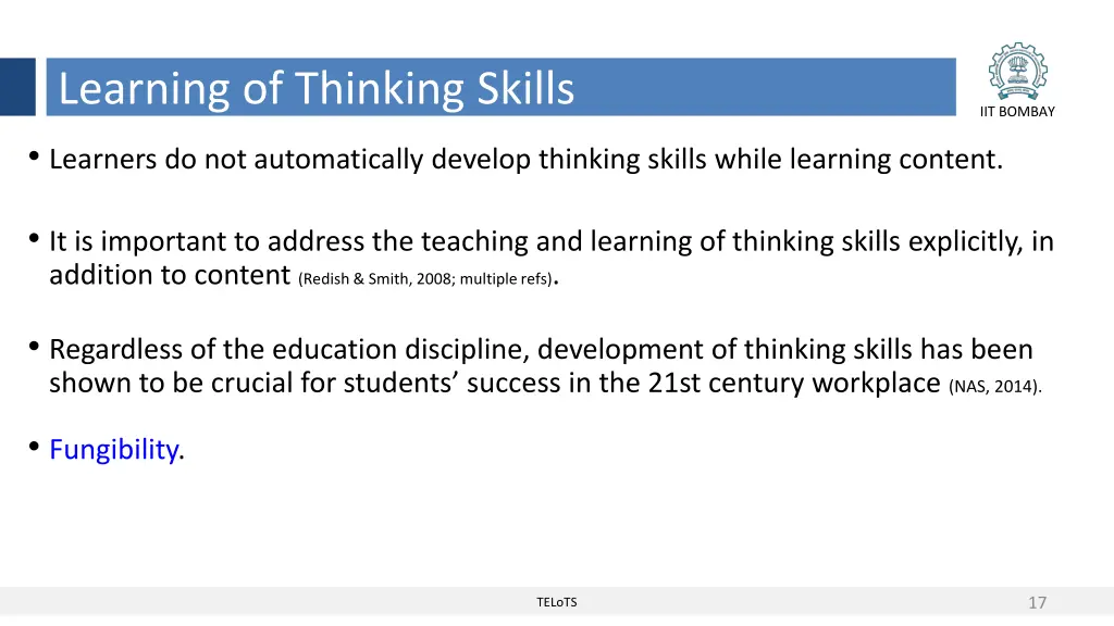 learning of thinking skills