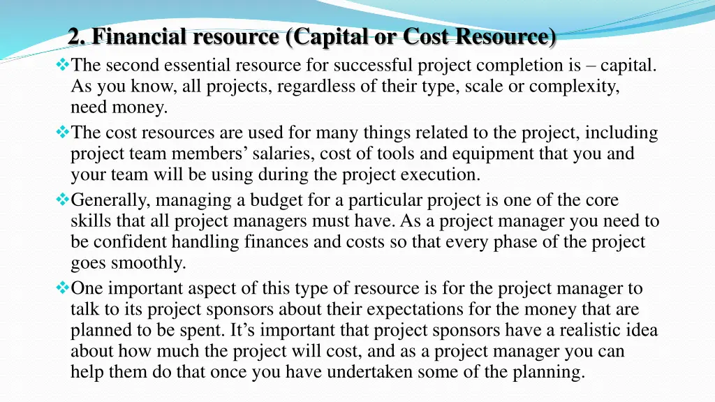 2 financial resource capital or cost resource