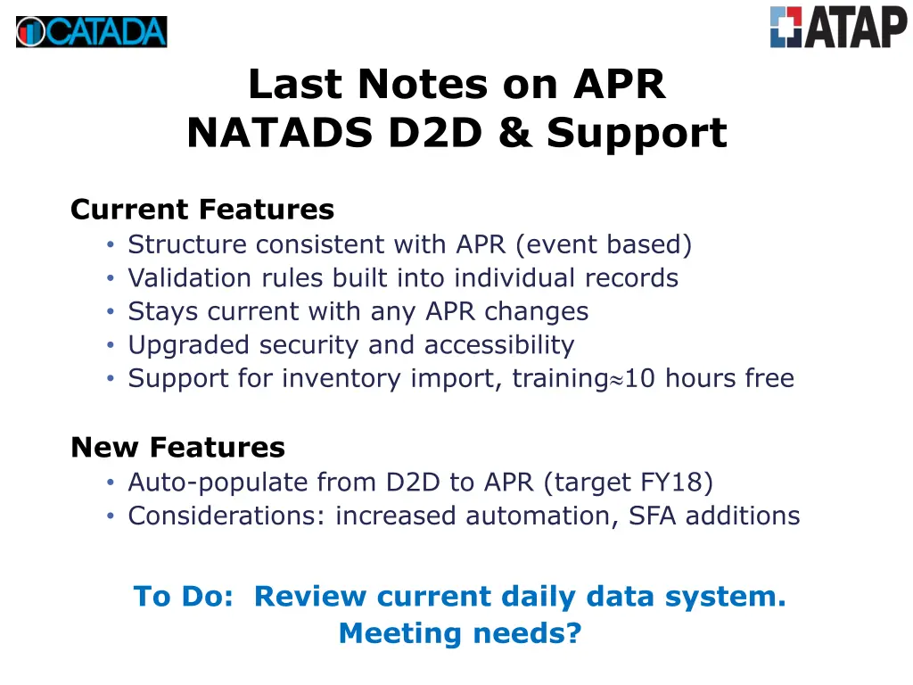 last notes on apr natads d2d support