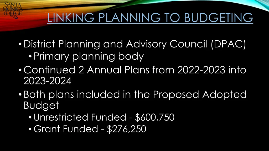 linking planning to budgeting