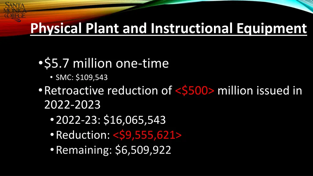 physical plant and instructional equipment