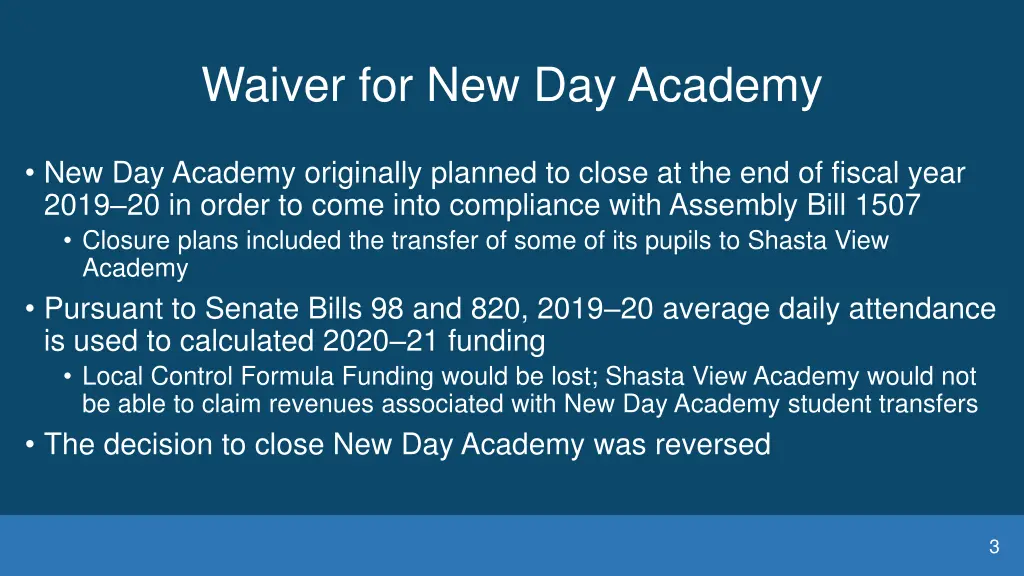 waiver for new day academy