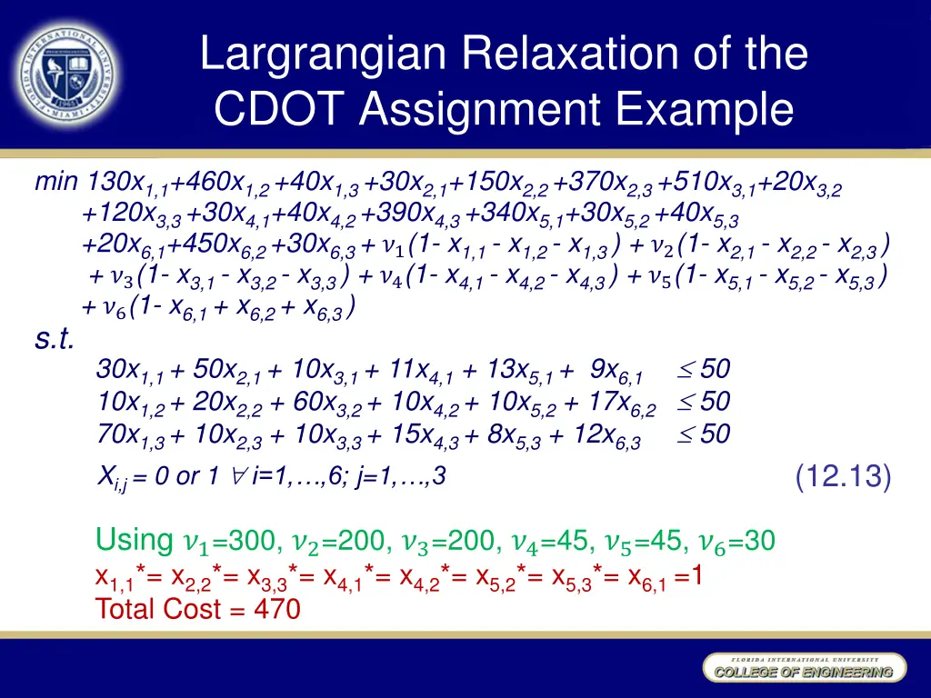 largrangian relaxation of the cdot assignment 1