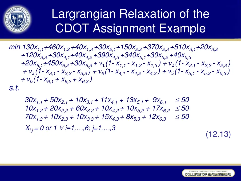 largrangian relaxation of the cdot assignment