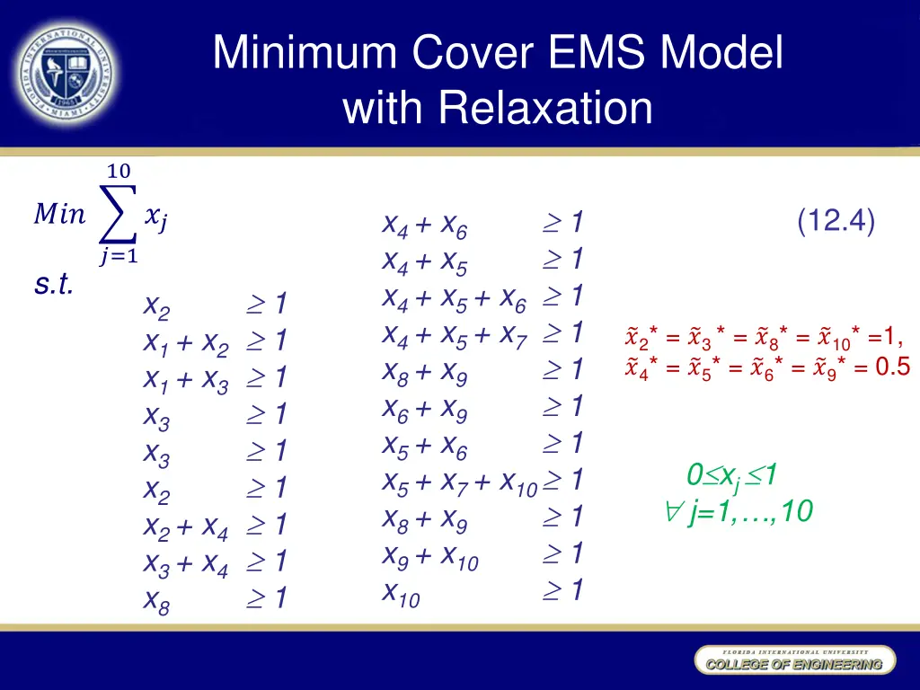 minimum cover ems model with relaxation