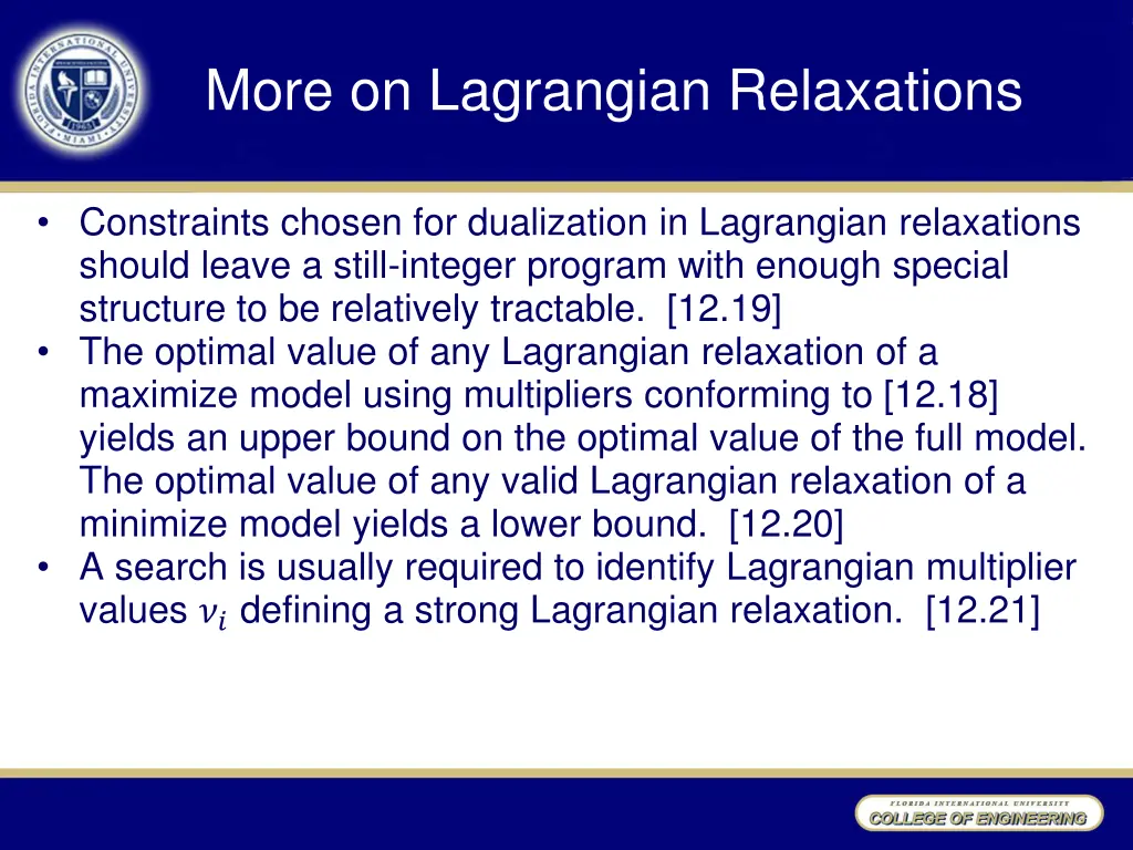 more on lagrangian relaxations