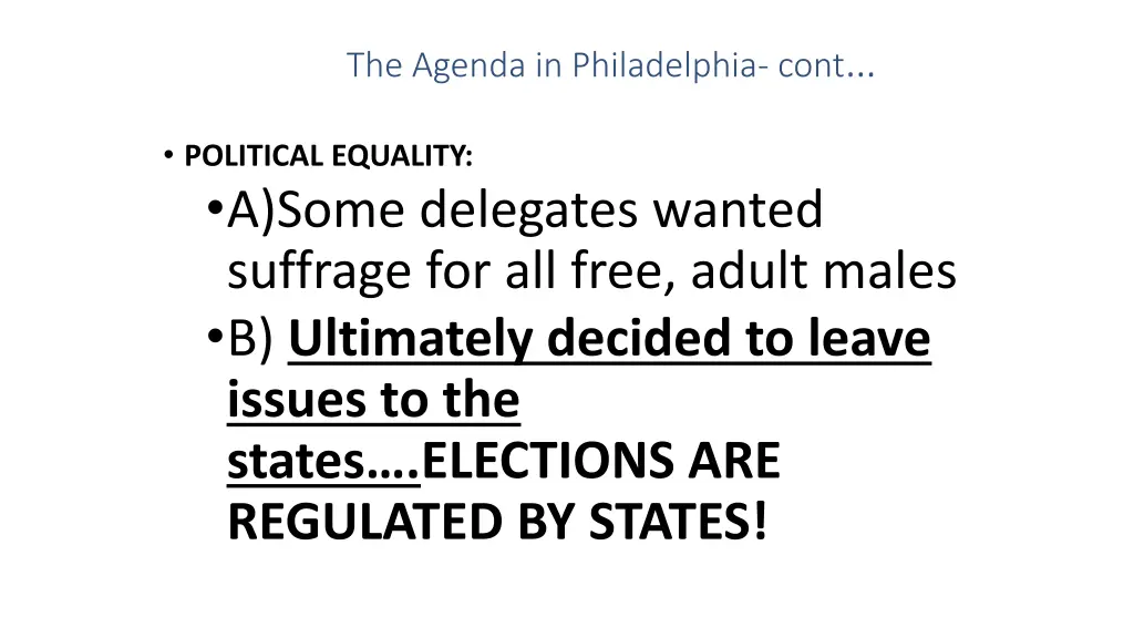 the agenda in philadelphia cont