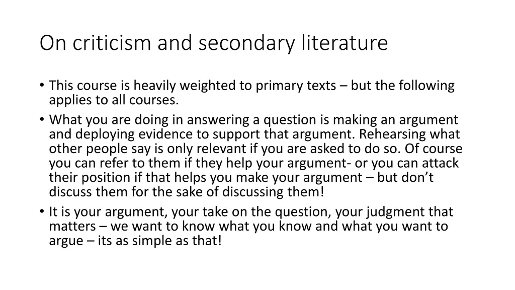 on criticism and secondary literature