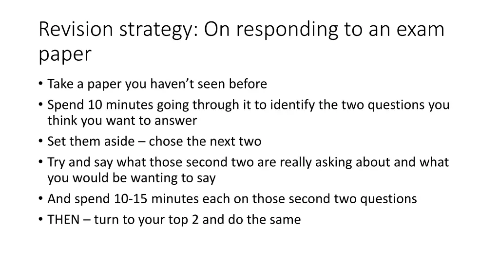 revision strategy on responding to an exam paper