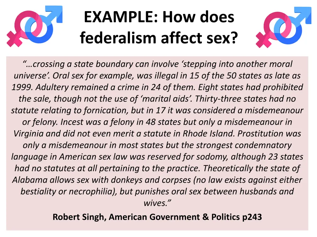 example how does federalism affect sex