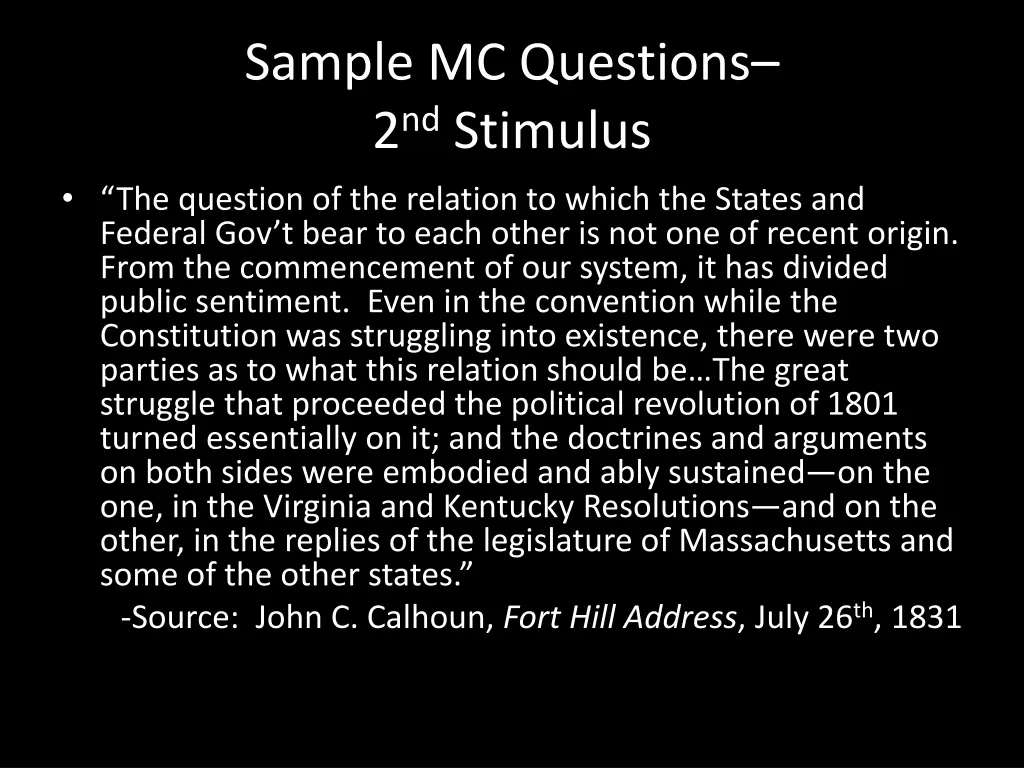 sample mc questions 2 nd stimulus the question