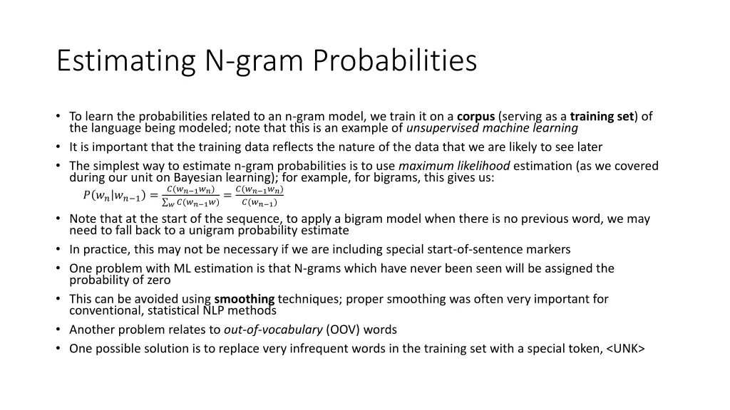 estimating n gram probabilities