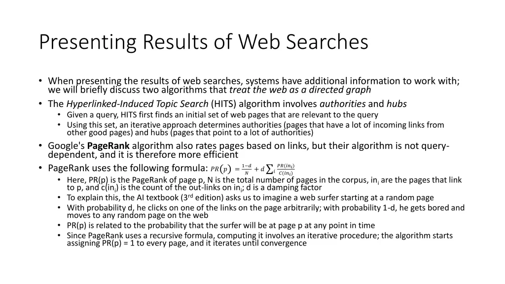 presenting results of web searches