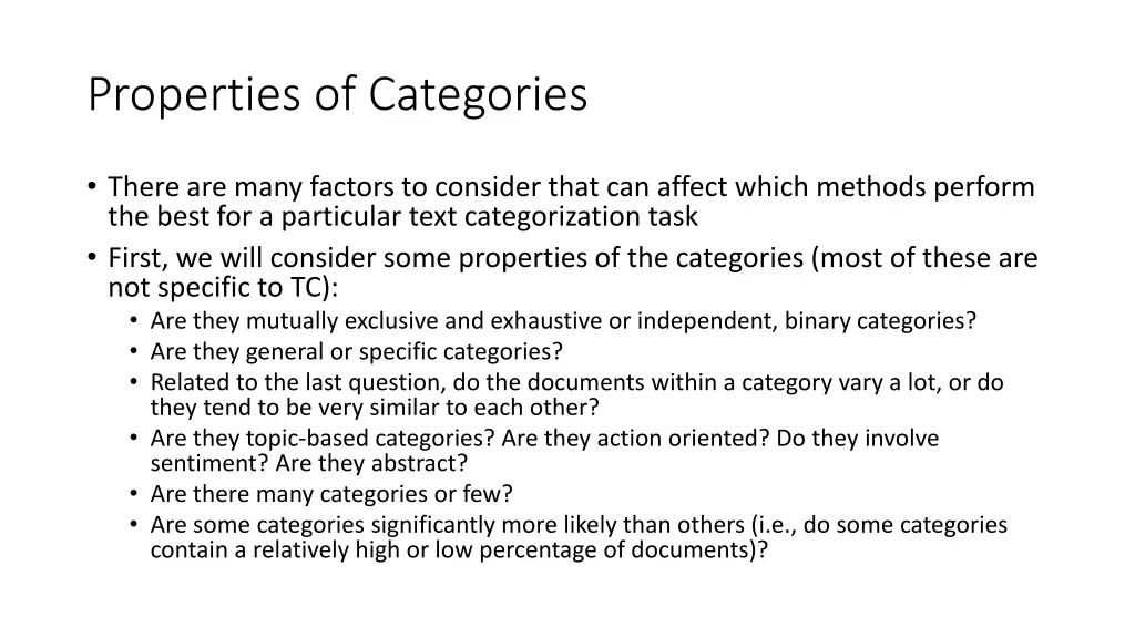 properties of categories