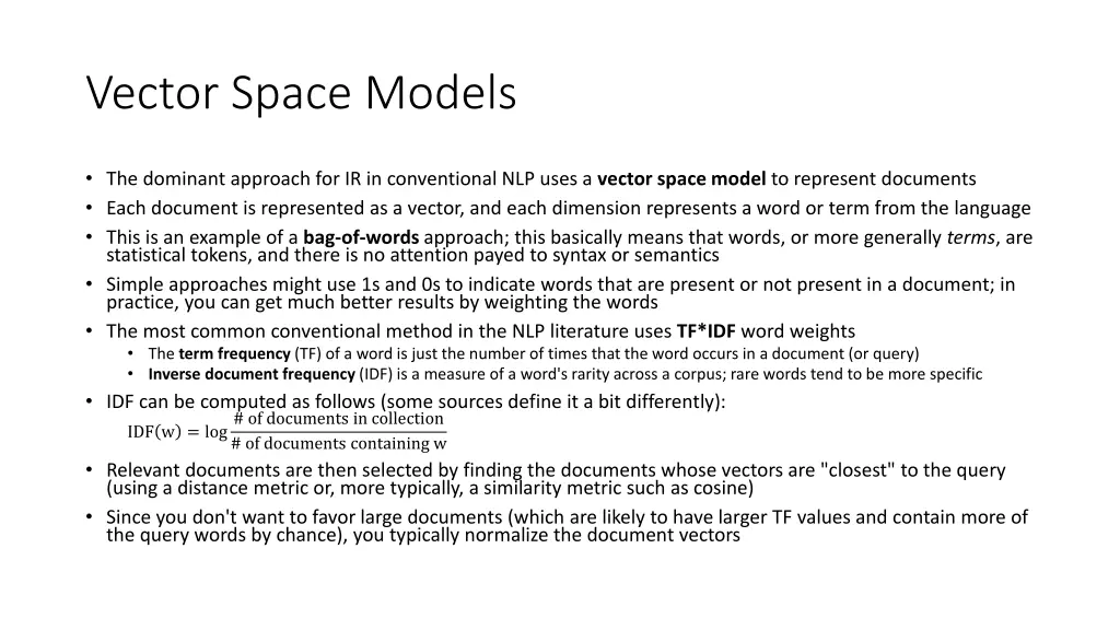 vector space models