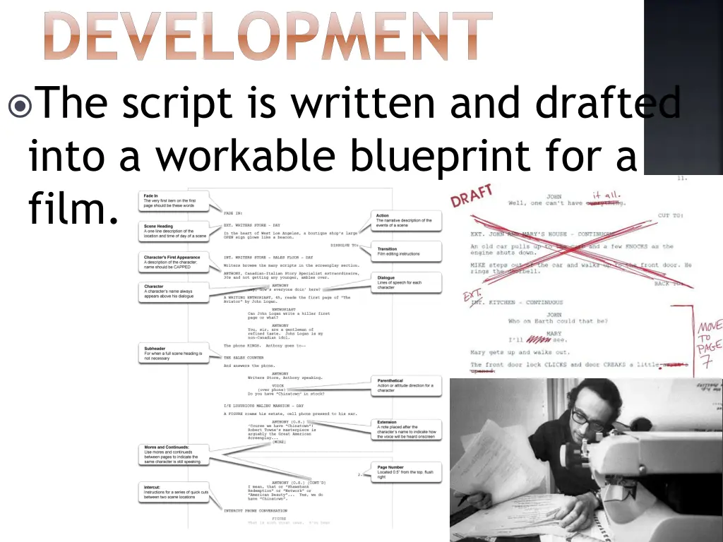 development the script is written and drafted