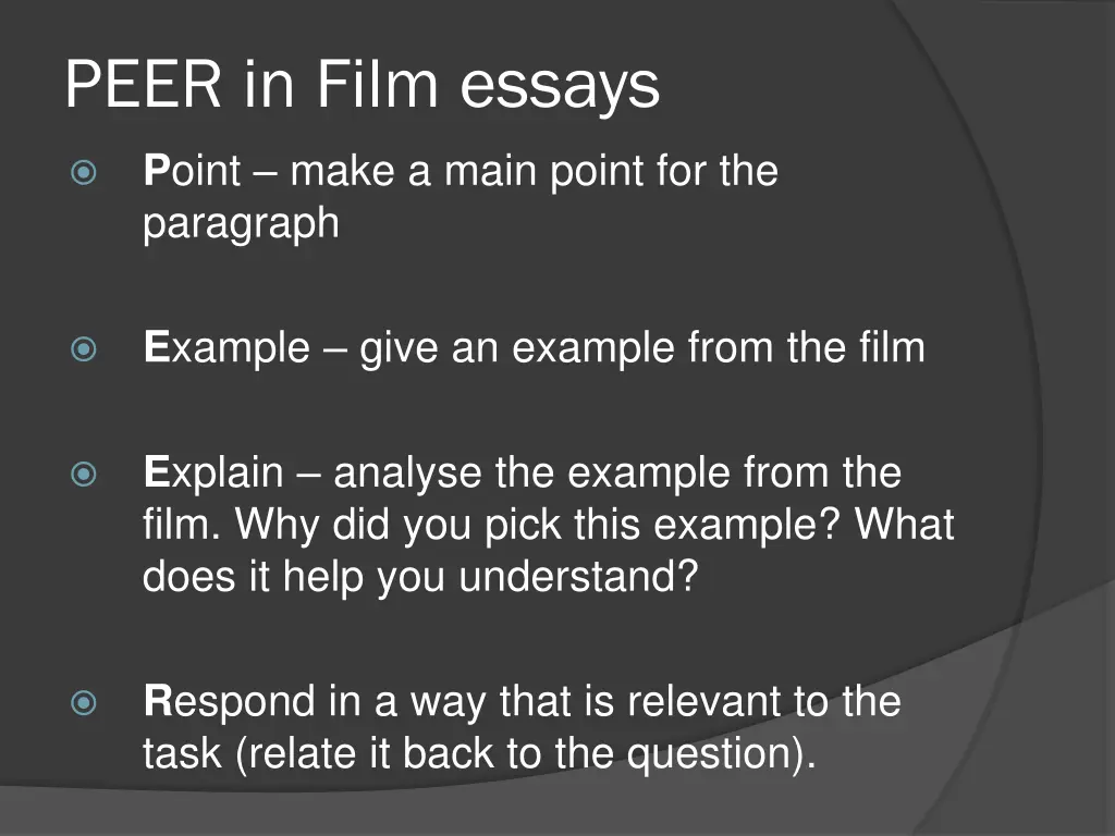 peer in film essays p oint make a main point