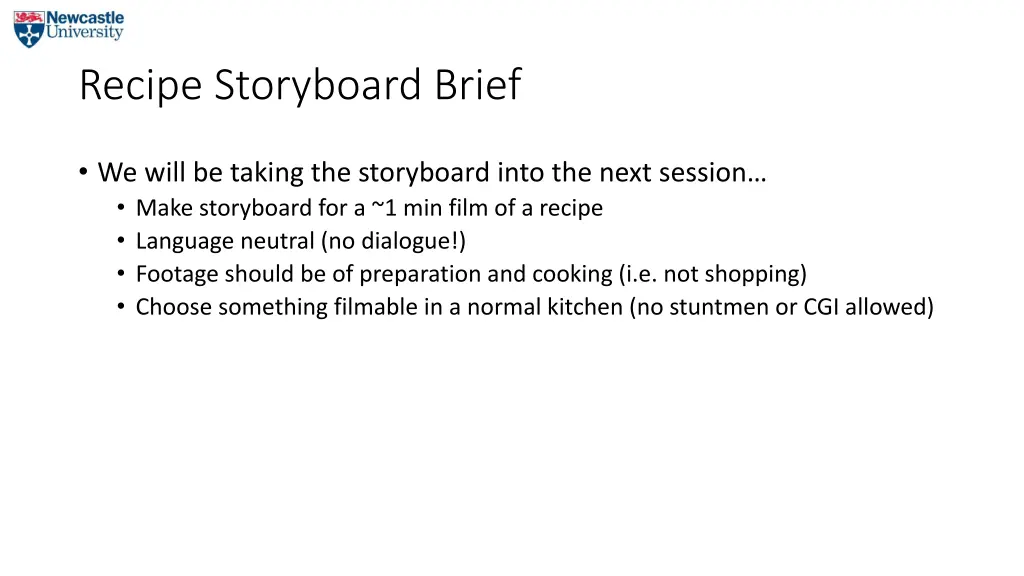 recipe storyboard brief