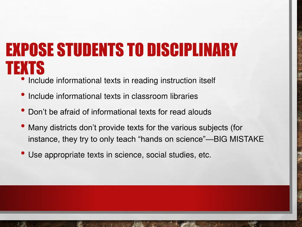 expose students to disciplinary texts include