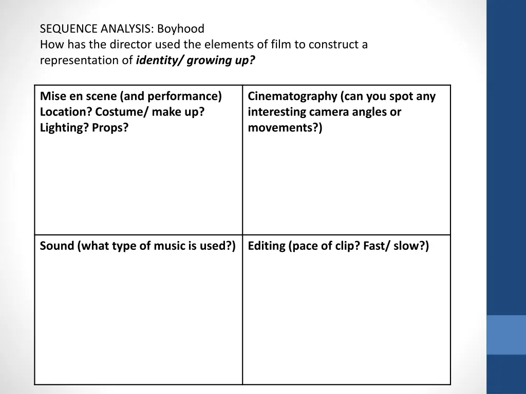 sequence analysis boyhood how has the director