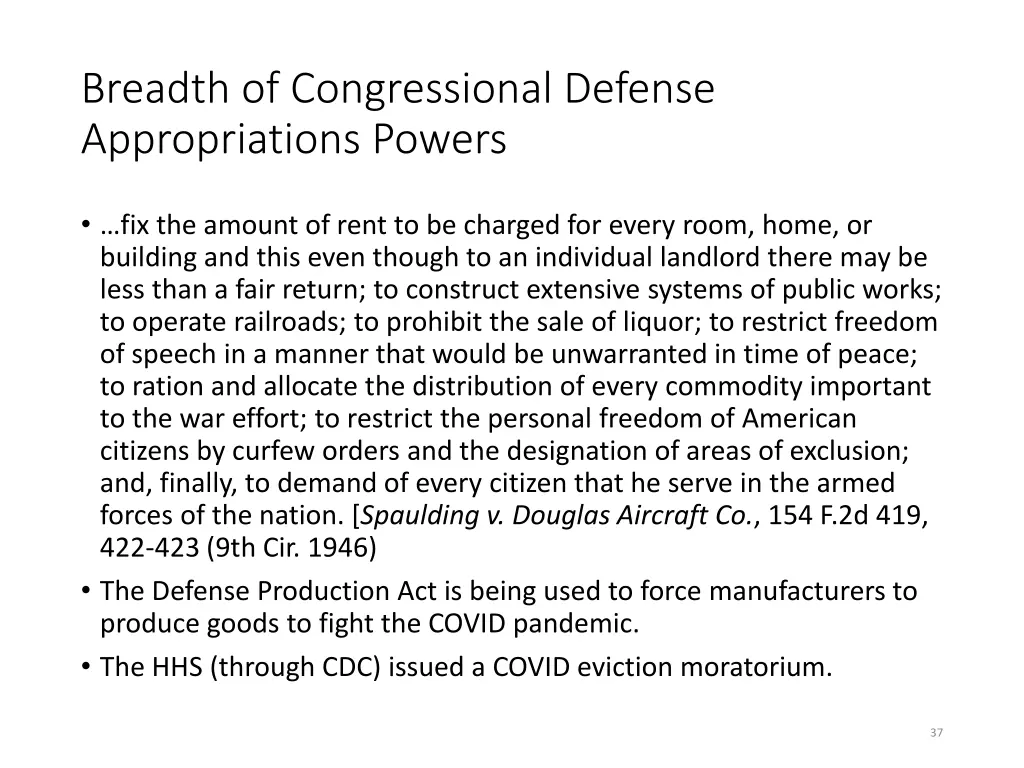 breadth of congressional defense appropriations