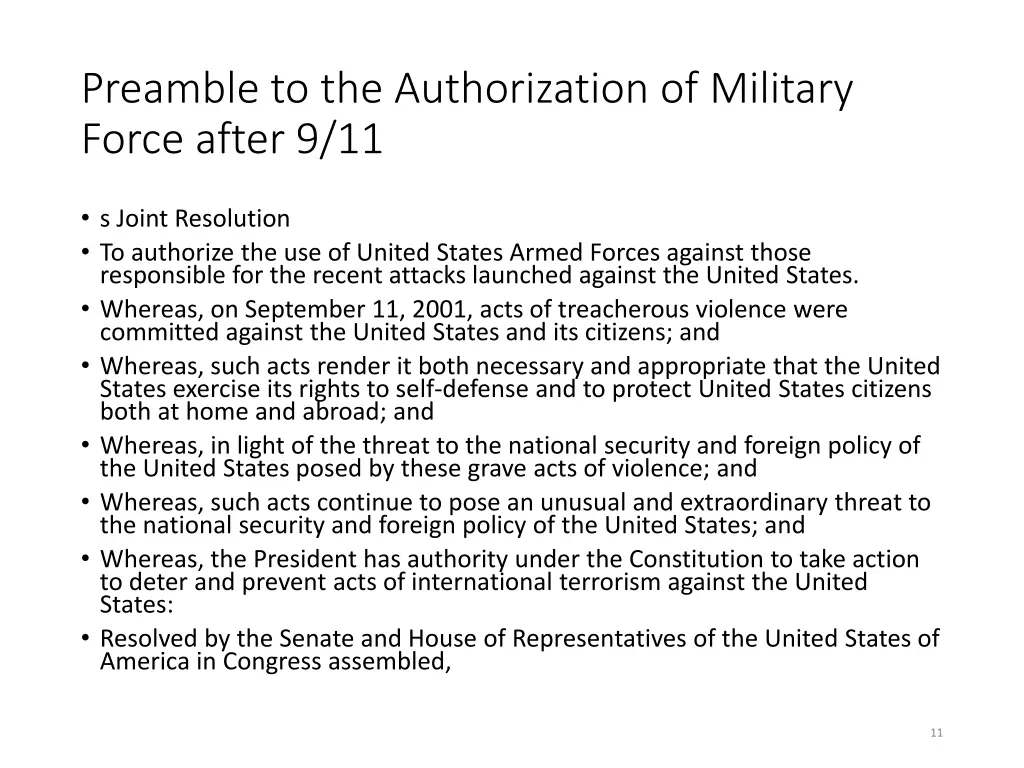 preamble to the authorization of military force