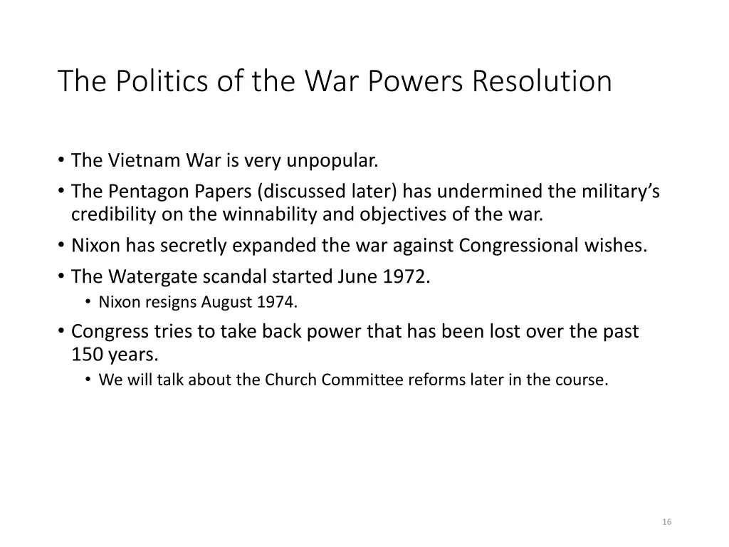 the politics of the war powers resolution