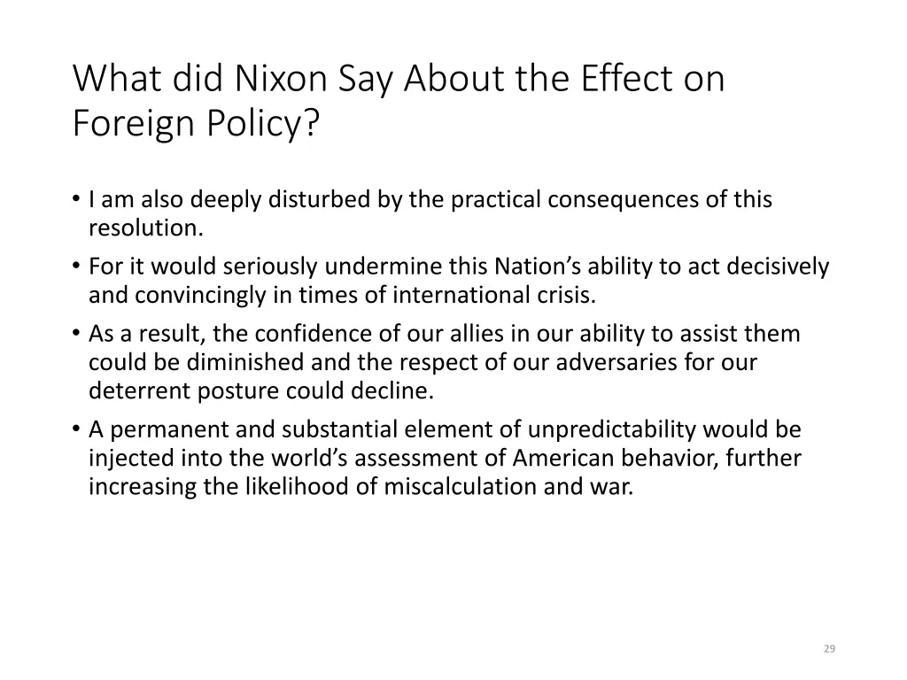 what did nixon say about the effect on foreign