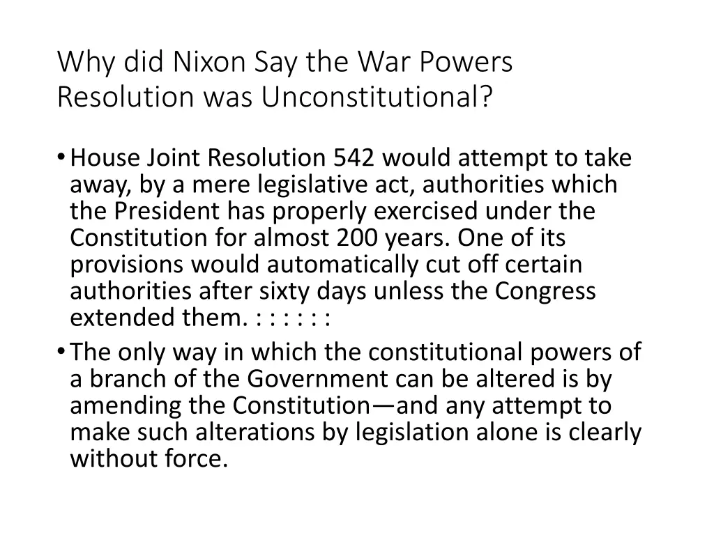 why did nixon say the war powers resolution