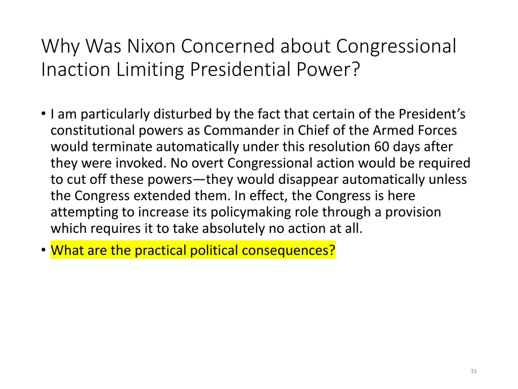 why was nixon concerned about congressional