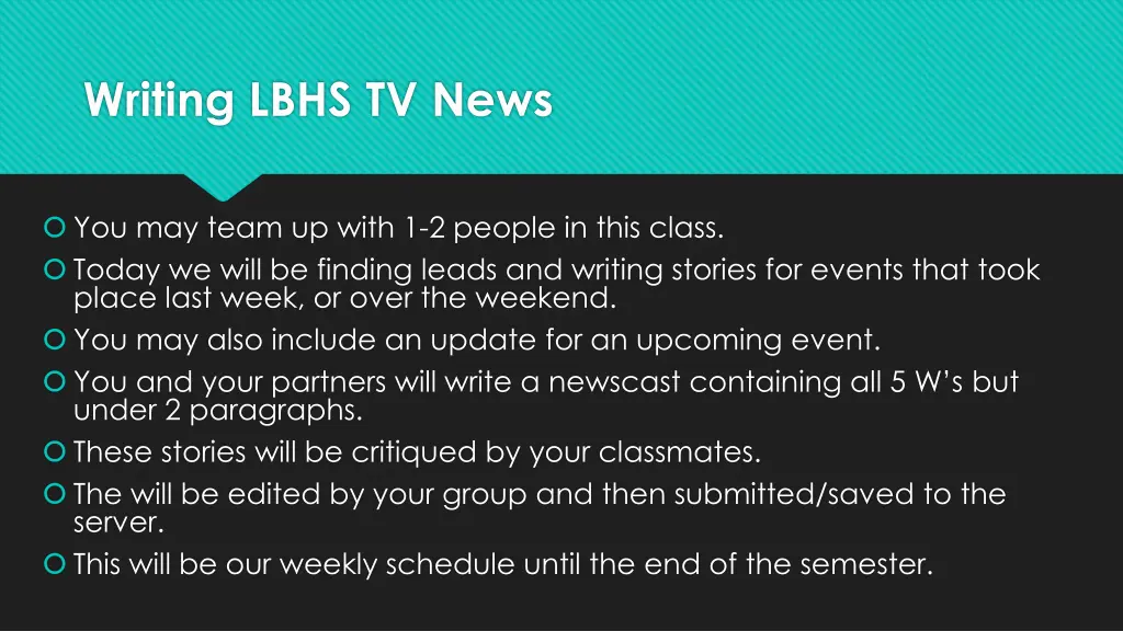 writing lbhs tv news