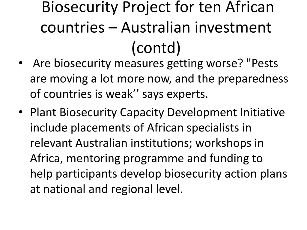 biosecurity project for ten african countries 2