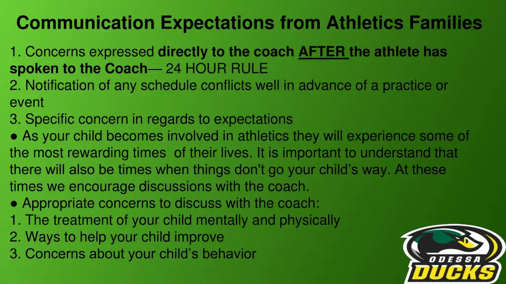 communication expectations from athletics families