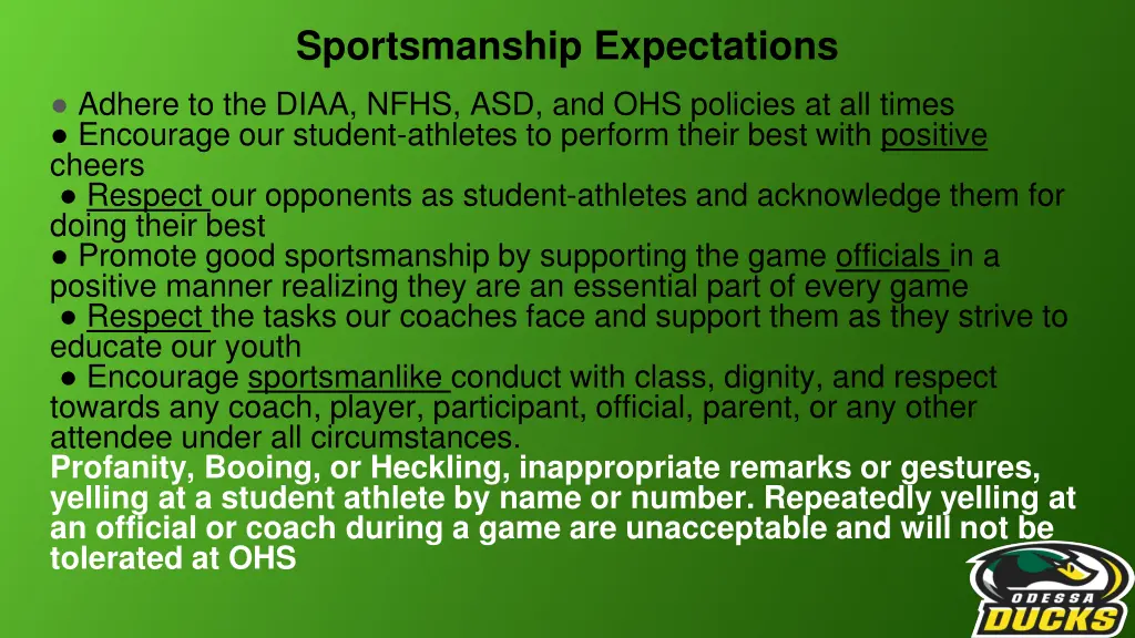 sportsmanship expectations