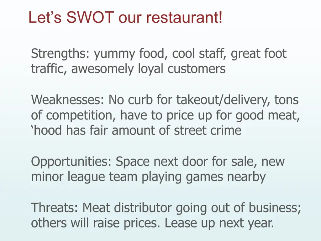 let s swot our restaurant