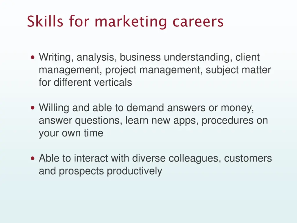 skills for marketing careers