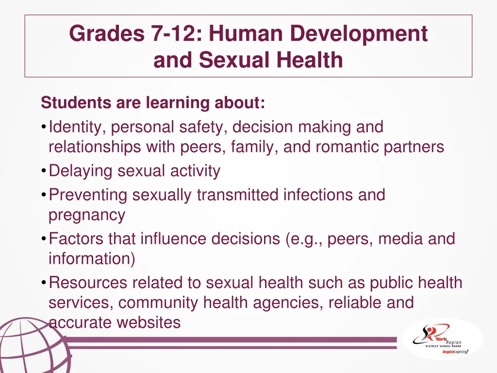 grades 7 12 human development and sexual health