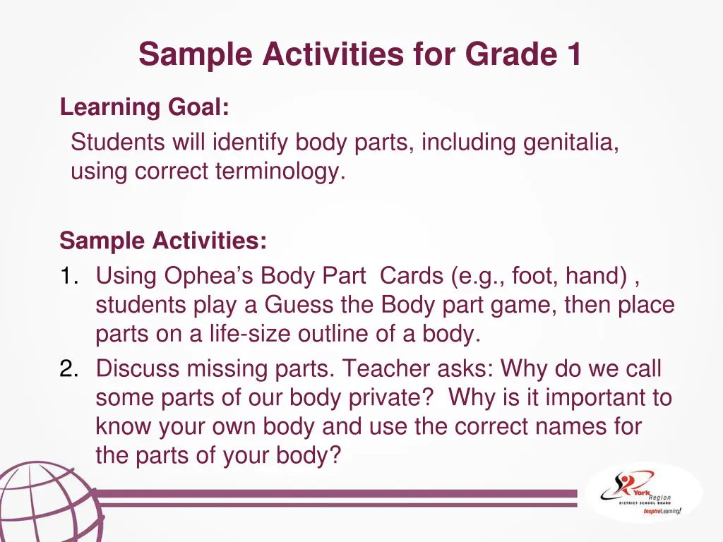 sample activities for grade 1