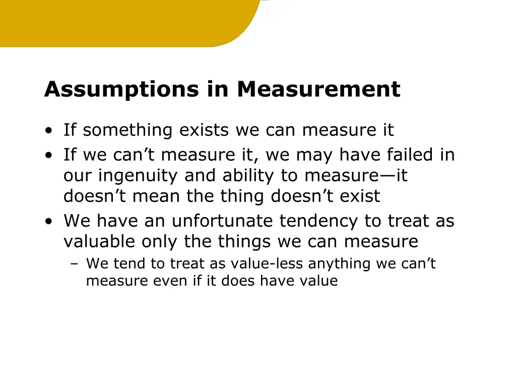 assumptions in measurement